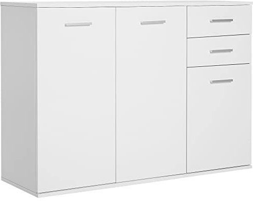 HOMCOM Aparador Armario de Cocina con 2 Puertas Buffet de Salón con 2 Cajones Estante Ajustable Estilo Moderno para Comedor 106x35x76cm Blanco Brillante
