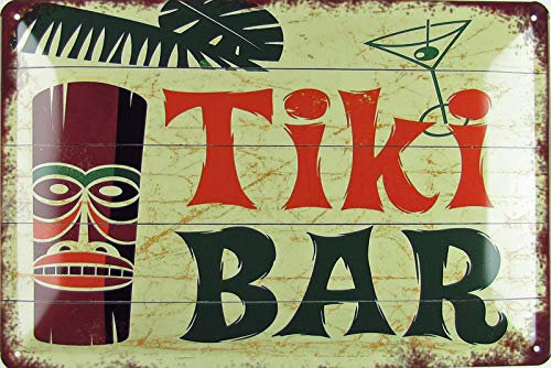 Blechschild 20x30cm gewölbt Tiki Bar Hawaii Cocktails Music Live Hinweis Deko Geschenk Schild Vintage