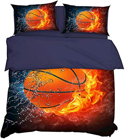 AYMAING Bettwäsche-Set, Basketball Wendemotiv, Kopfkissenbezug 80 x 80 cm, Bettbezug 135 x 200 cm, Mikrofaser, Mehrfarbig