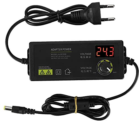 Dilwe Adaptador de Corriente Ajustable,3-36V Adaptador de Fuente Alimentación Antiinterferencias Universal,Adaptador Unidad de Alimentación de Amplio Rango con Pantalla LED para Enrutador