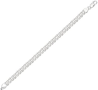 NKlaus Armband 925 Sterling Silber 19cm Bismarckkette 2 fach diamantiert Damen Armkette 12643