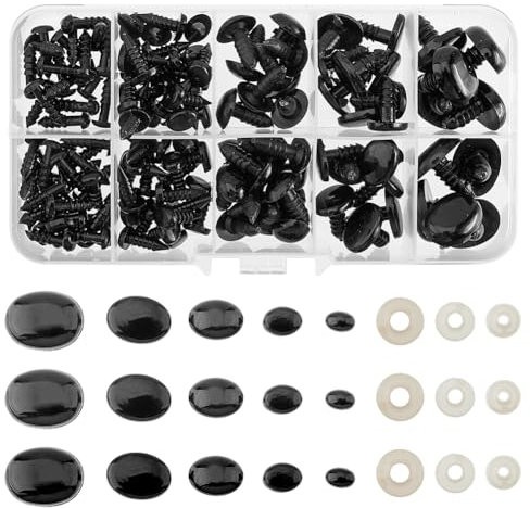 SUPERFINDINGS 125 Stück Sicherheitsaugen Ovale Sicherheitsaugen 6 mm 8 mm 11 mm 14 mm 17 mm Stofftieraugen Harz Sicherheitsaugens Mit 125pcs Unterlegscheiben für Puppe Plüschtier Teddyaugen