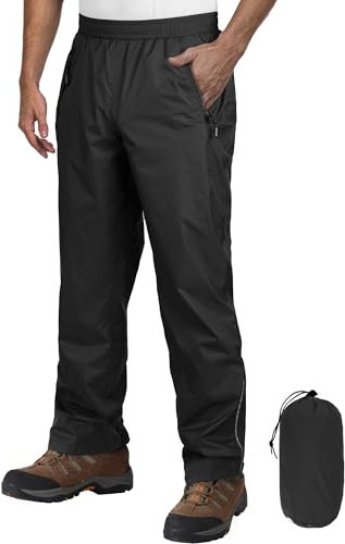 Outdoor Ventures Herren Regenhose Fahrrad Wasserdicht Atmungsaktiv Überziehhose Winddicht Outdoorhose Wanderhose Winddicht Leichte Trekkinghose Packbar Schwarz XL/32 Schrittlänge