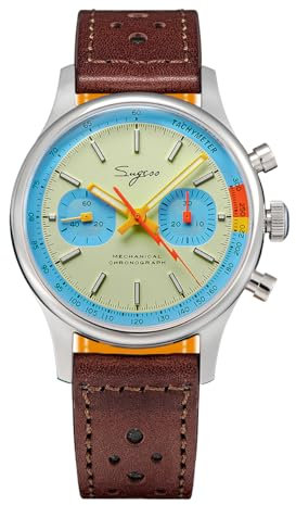 NC Mechanische Handaufzugsuhr, 316L Edelstahl, blaues Emaille-Zifferblatt, Lederarmband, ST19 Möwen-Uhrwerk, limitierte Renn-Edition für Herren, Farbe 4, Mechanisch