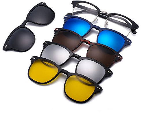 JIM HALO Magnetisch 5Pcs Polarisiert Clip auf Sonnenbrille Quadratische Linsen Plastik Rahmen für Nacht fahrten 2218A