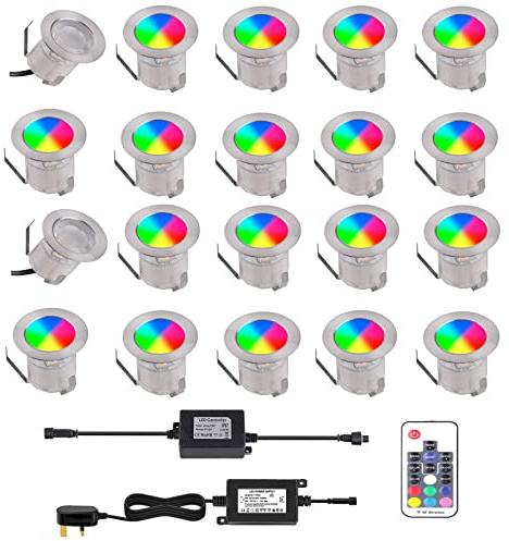 YZGWZLD RGB LED Decking Light, Waterproof Plinth Deck Lights,20 Packs Ø30mm High Brightness Buried Garden Light for Decking Lighting, Kitchen Plinths, Bathroom Lights, Saunas