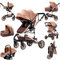 Prokoke Passeggino Trio, Trio Passeggino Neonati con Due Modi Reversibili per Spingere, Passeggino 3 in 1 con Una Lega di Alluminio a Cornice, Trio con Design Pieghevole in Un Clic (739 beige)