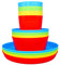 Bloomsworld Toddler Dining Set, 4 Plastic Cups, Bowls and Plates, Reusable, BPA Free, Kids Picnic and Party Tableware for Boys and Girls - Bright