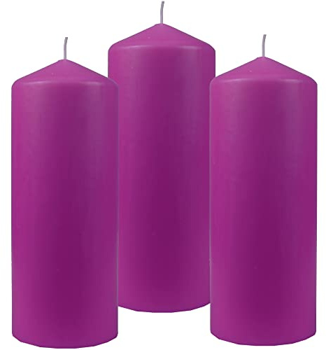 HS Candle Stumpenkerzen Wachskerzen Ø8cm x 20cm (3er Pack) Lila - Lange Brenndauer, Hergestellt in EU, Kerzen Blockkerzen - Wachs Stumpen