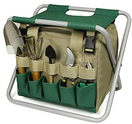 FAMKIT Gartenhocker Gartenwerkzeug Aufbewahrungshocker Klapphocker Gartenhocker mit mehreren Taschen Tragbarer Jätsitz für Outdoor Garten