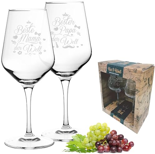 3forCologne | Weinglas aus hochwertigen Kristallglas | Souvenir Deutschland | Geschenkidee Muttertag, Vatertag, Gastgeschenk | Geschenkbox mit Textfeld | MADE IN GERMANY, Größe:Mama-Papa