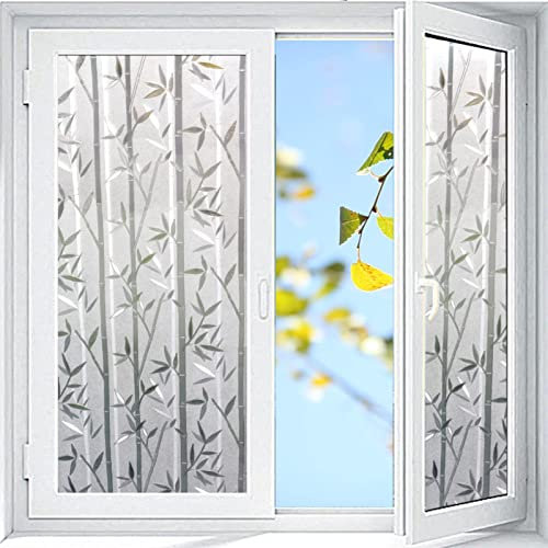 Heavyoff Film Fenêtres Anti Regards Autocollant Opaque, Brise Vue Fenêtre Dépoli, Film Anti UV Fenetre, Film Electrostatique Vitre pour Bureau Maison Salle de Bain, Bambou, 30x100cm