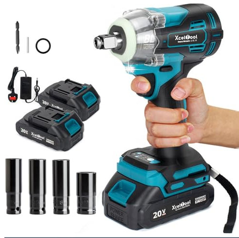 Roleader Cordless Impact Wrench 1/2 Inch(520N.m), Brushless Motor Impact Wrench, 1/2 Impact Gun w/ 2 X 2.0 Battery, 4 Sockets, Fast Charger, Storage Tool Box & Variable Speeds
