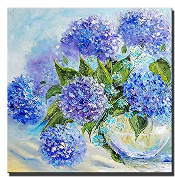 Ölbilder Auf Leinwand Handgemalt,100% Handgemaltes Acrylgemälde, Extra Großes Kunstwerk, Abstraktes Blaues Zinnia-Kunstölgemälde, Wandkunst, Rahmenloses, Cooles Bild Für Wohnzimmer, Heimdekorat