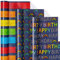 Holijolly Geburtstag Wrapping Paper Rolle.Mini Rolle mit Regenbogen Streifen in Denim Blau für Mädchen, Jungen, Kinder, Erwachsene, Freunde bis 43.2cm X 3.05m, 3 Rollen