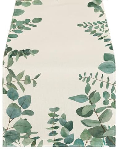 IUDWCG 1 Pcs Eucalipto Verde Retro Moderno Mantel Decorativo de Mesa de Cocina, Lavable Mesa de Cocina de Verano Interior y Exterior Fiesta de Vacaciones decoración de la Sala de Estar 40 x 180 cm