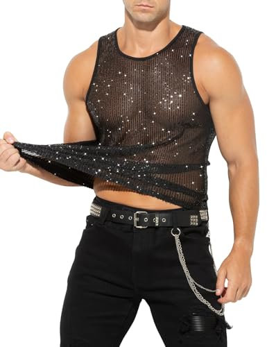 Casey Kevin Pailletten Tank Top Herren Glänzend T-Shirts Disco Party Kostüm Streetstyle Shirts ärmelloses Oberteil