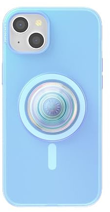 PopSockets iPhone 15 Plus Case with Phone Grip and Slide Compatible with MagSafe, Phone Case for iPhone 15 Plus, Wireless Charging Compatible - Opalescent Blue