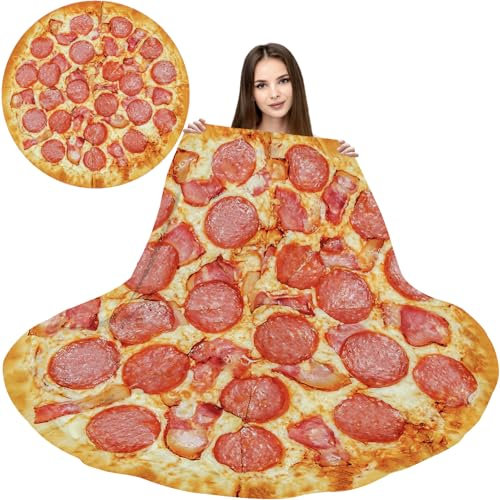 Abaysto Flanell-Fleece, Pizza-Überwurf, rund, Überwurf, Decke, lustig, realistisch, Pizza, 90 cm