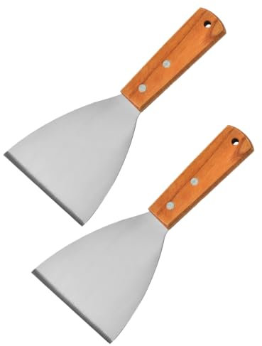DDKY 2 Pièce 102 * 216 * 29MM Spatule plancha,Spatule Manche en Bois Inoxydable Barbecue Spatule Spatule en Acier Inoxydable pour Griller La Viande Teppanyaki Et Nettoyer La LèChefrite