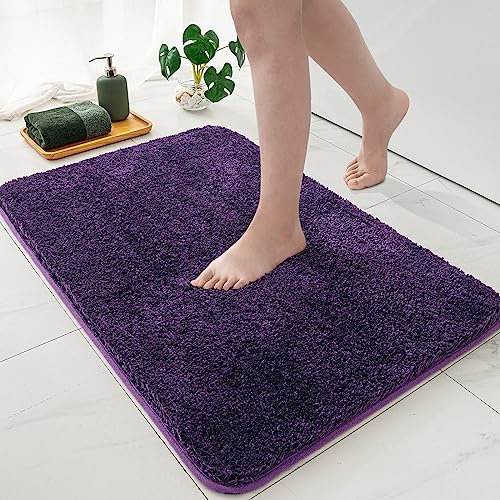 MIULEE Badematte Weiche Badteppich rutschfest Badvorleger Fußmatte Badzimmermatte Bettvorleger Flauschig Teppich Badezimmerteppich Duschmatte für Bade & Wohnzimmer Schlafzimmer 60x90 cm Lila