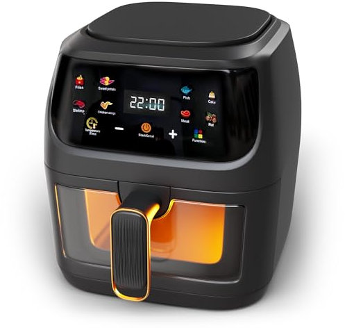 Marzono® Freidora Aire 6L 2400W Freidora de Aire Con Pantalla Tactil Regulación De Temperatura Y Tiempo Ventana De Visualización Air Fryer Freidora Freidora Sin Aceite Programable Negro (6 Litros)