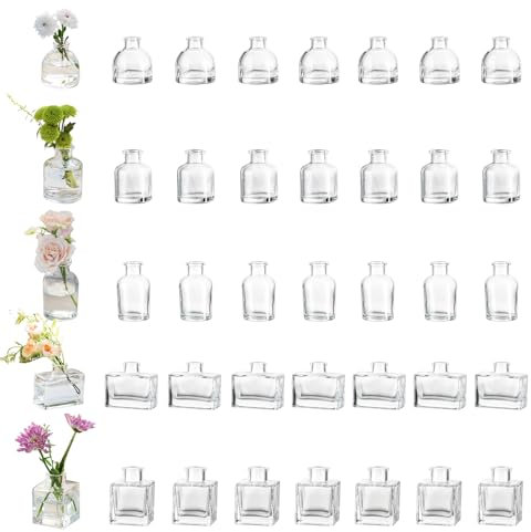 Glasseam Klar Blumenvase Glas Vase, Kleine Vasen Deko, 40er Set Glasvase, Modern Vasen Klein für Wohnzimmer Tisch, Mini Vase Schöne Blumenvasen für Hochzeit Party Home Schlafzimmer Tischdeko
