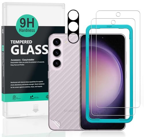 Ibywind 2 Piezas Protector Pantalla para Samsung Galaxy S24 6.2(No para Samsung Galaxy S24 Plus/S24 Ultra)+1 Pieza Protector Cámara+1 Pieza Protector Trasera Fibra Carbono,Dureza 9H Cristal Templado