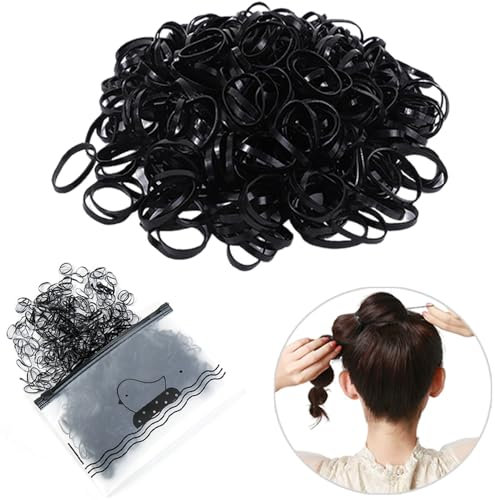 DAZISEN 1000 Stück Haargummis Klein - Mini Elastische Haargummis Haar Gummibänder, Schwarz Gummi Haargummi Haarbänder Passend für Mädchen, Kinder, Haar Zöpfen Hochzeitsfrisur, Kleine Dreadlocks