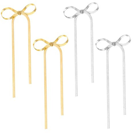 Vordpe 2 paarDangle Schleifen Ohrringe für Damen, Schleifen Schmuck Frauen, Tassel Dangling Bow Ribbon Earings Jewelry, Long Bogen Ohrstecker Ohrringe Geschenk für Damen (Gold+Silber)