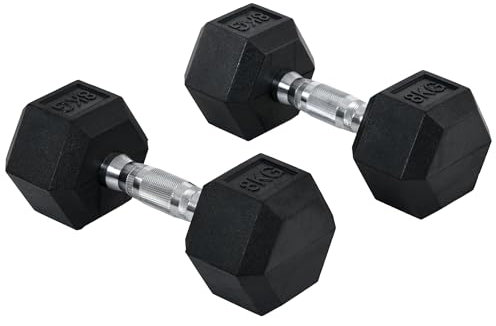 HOMCOM Juego de Mancuernas Hexagonales 2 x 8 kg Juego de Pesas con Barras de Conexión Kit de Entrenamiento de Fitness para Gimnasio en Casa