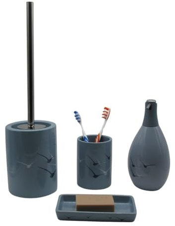 SANWOOD 4tlg Set Bad Accessoires WC Bürste Seifenspender Zahnputzbecher Seifenschale