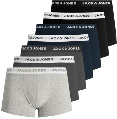 Jack & Jones Herren Unterhosen Shorts Boxershorts Trunks 7er Pack, Farbe:Mehrfarbig, Wäschegröße:S, Artikel:-Light Grey Melange/DGM/DGM