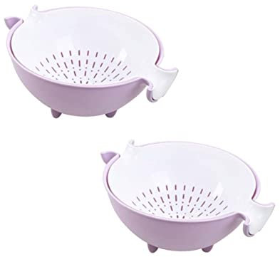 Set di scolapasta e scolapasta rosa for ruotare il cestello di verdure Set di scolapasta e scolapasta a doppio strato(Purple)