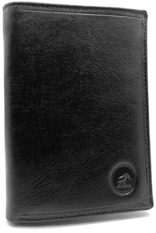 Charmoni - Portefeuille Homme - Format Moyen Classique - Protection Anti RFID - 3 Volets - 6 Carte Bleu, permis Conduire, Papier, Monnaie - Cuir (Noir)