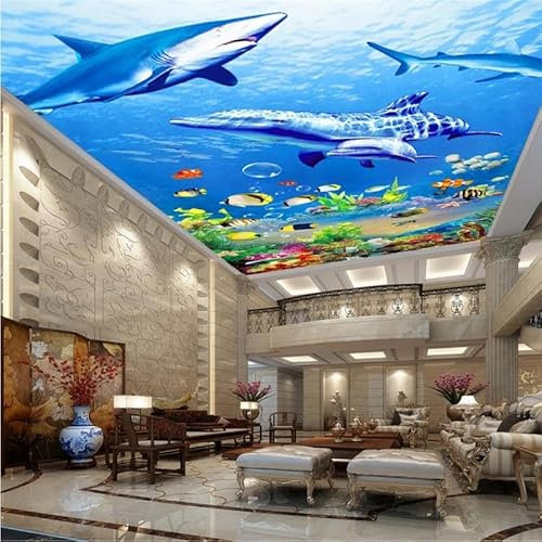 SABORR Selbstklebende PVC Fototapete 3d Wohnzimmer Tapete Unterwasserwelt Wal Schlafzimmer Decke dekorative Kunst Aufkleber