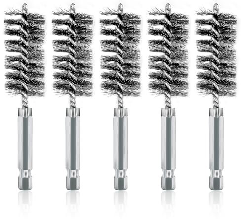 ASNOMY 5 Stück 22mm Drahtbürste für Bohrmaschine, Verschiedene Größen Zylinderbürste, mit Sechskantstange Edelstahl-Lochbürste, Zylinder-Drahtbürste für Bohrmaschine Polier Schleifen Reinigung
