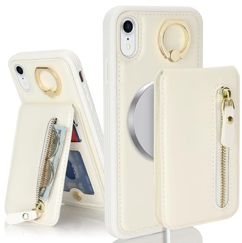 SailorTech iPhone XR Case with Card Holder, Cover with Ring Stand and Kickstand - White