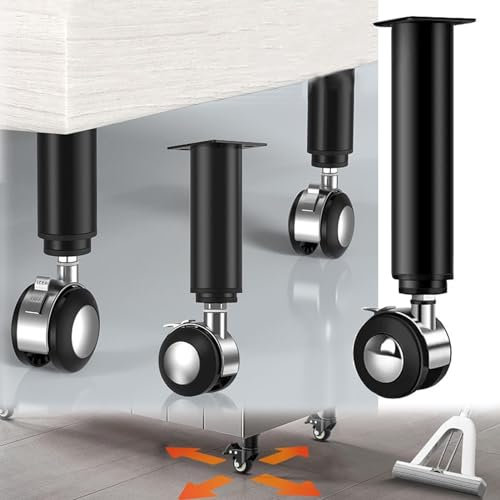 limiao123 4 Pièces Pieds de Meubles Réglables,Pieds Armoires Métal avec roulettes pivotantes Pieds Café Table Basse pour Armoire Canapé Meuble TV Et Autres