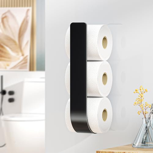 Toilettenpapier Aufbewahrung ohne Bohren, Klopapier Aufbewahrung Schwarz, Metall Toilettenpapierhalter Wand, Ersatzrollenhalter Toilettenpapieraufbewahrung, Selbstklebend Klopapierhalter für 3 Rollen