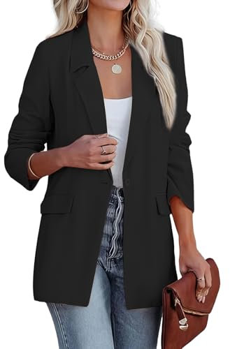 DayaEmmoTQ Americana para mujer, manga larga, informal, solapa, oficina, negocios, Negro , L