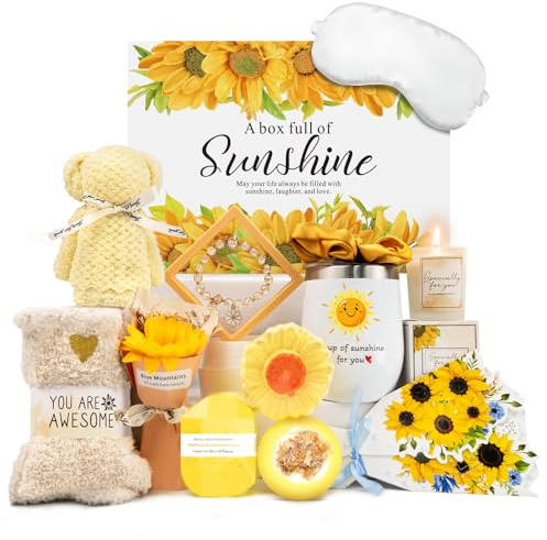 Geburtstagsgeschenke für Frauen, Muttertag Geschenke Sonnenblumen-Selbstpflege-Paket, Geschenk Freundin Geburtstag, Genesung Geschenke für Mutter, Frauen, Schwester, Freunde, Entspannungs-Spa-Korb