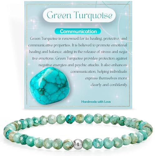 Grüner Türkis - Kommunikation - Edelstein Perlen Armband für Frauen, 4mm Kristall Silber 925 Naturstein Schmuck Elastisch Armbänder Damen, Chakra Spirituelle Charms Armbänder Geschenke
