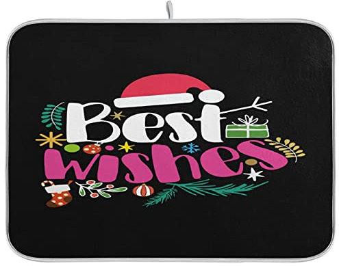 Tapis De Séchage Absorbant avec Boucle De Suspension 41x46cm, Christmas Wishes Vaisselle Tapis Lavable Tapis De Séchage Absorbant Tapis Égouttoir Vaisselle pour Vaisselle Accessoires De Table