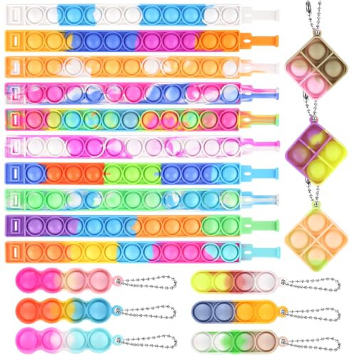 Popit Armband Set 19 Stück, Anti Stress Pop Bubble Fidget Armband, Silikon Simple Fidget Toy Armband, Zappelspielzeug Armband für Kinder und Erwachsene