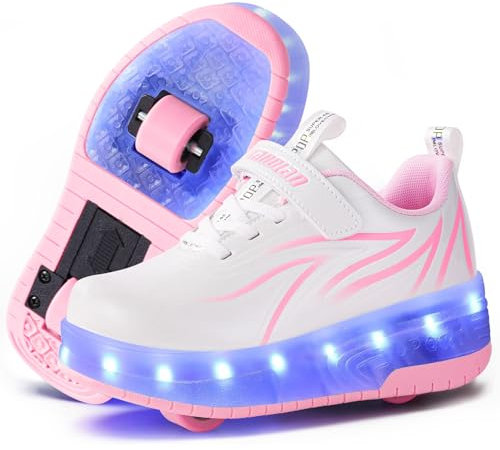 Flintronic 1 Paar Rollschuhe, Kinder Rollschuhe, LED Rollschuhe, Verstellbar Rollschuhe Damen, 4 Größen verstellbar, für Mädchen, und Anfänger, EU31