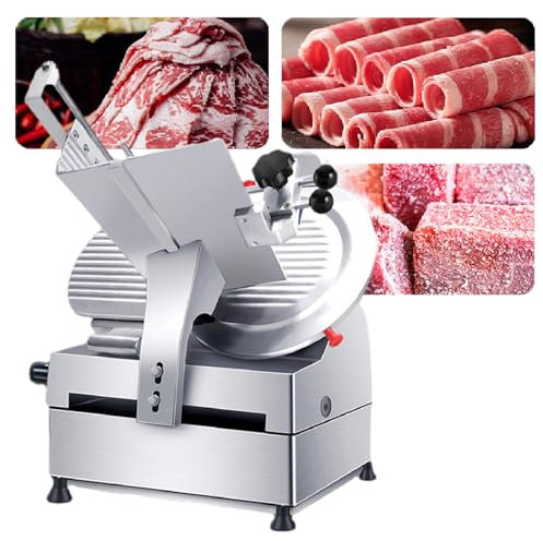 12 Commercial Meat Slicer, Electric Deli Meat Cheese Food Slicer, 0-6.5mm Adjustable Thickness, Auto Meat Slicer for Home,220V