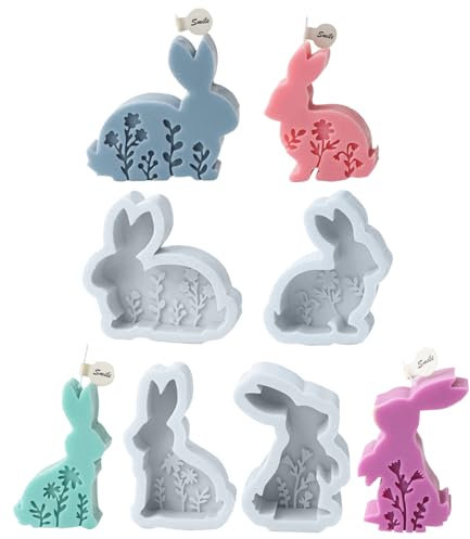 4 Stück Silikonform Ostern Hasen,3D Silikonformen Gießformen,Silikon Ostern Deko,Kaninchen Silikonformen Osterhase for Kerzen zum Gießen,Gießform Ostern für DIY Gips, Sojawachs,Handwerk,Ostergeschenke