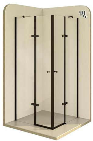 Mampara de Ducha Alice-70x120x190cm|REVERSIBLE|Puertas Abatibles, Ajuste 69,3-71,3x119,3-121,3cm|Perfiles Negros, Cristal Templado Transparente 6mm