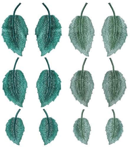 FREEBLOSS 12 Stück Bestickte Blätter Patches Stickpatches Aufnäher Zum Aufnähen Verzierungen Grüne Blätter Patches Applikationen Für Kleidung Hüte Rucksäcke